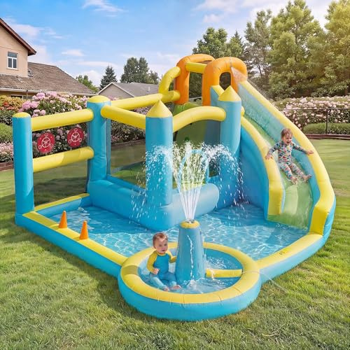 Lekvvied Castillo Hinchable Infantil, Parque acuático, tobogán acuático, Piscina, Castillo Hinchable para Juegos acuáticos, Parque acuático Infantil al Aire Libre para jardín, con soplador