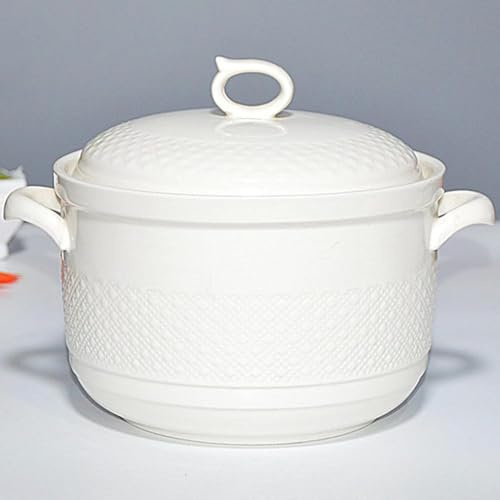Sopera Grande De Porcelana Blanca con Tapa Y Cuchara - Elegante Cuenco para Servir En El Hogar, La Cocina Y El Restaurante - Apto para Microondas Y Lavavajillas, White 2.3Quarts