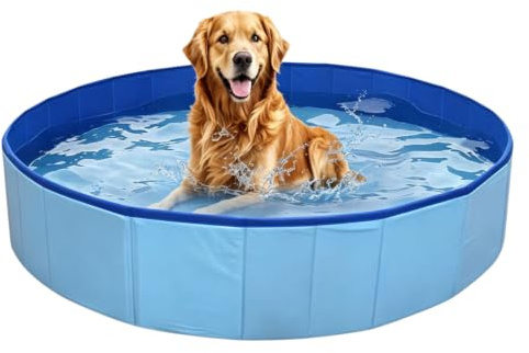 Foldable Dog Swimming Pool, Pet Bath Tub, Foldable Paddling Pool for Dogs & Kids, Puppy Swimming Pools, Non-slip Outdoor Summer Water Play Pools With Drainage Hole for Kids, Dog (60×20 cm)