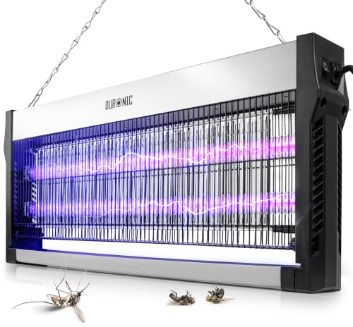 Duronic FK2X10 Lámpara Mata Insectos LED, UV Doble Onda, 16W, Interior | Moscas y Mosquitos, 40 Chips LED UV Dual Wave (365nm + 395nm), Bandeja Extraíble, Cadena para Colgar, Rejilla