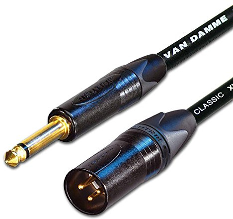 Van Damme & Neutrik 1/4-Inch Mono Jack To Male XLR Guitar To Balanced Input Cable, Black, 5 m