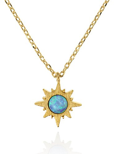 namana Sonnen Opal Anhänger mit Halskette, gebürstetes Finish 14 Karat vergoldete Sonnen Schmuck mit Opal, nickelfrei und bleifreie mit kleinem Sonnenaufgang-Anhänger