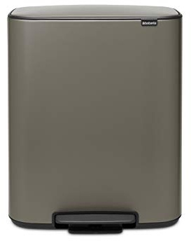 Brabantia Bo Pedal Bin - 2 x 30L Inner Buckets (Platinum) Large Waste/Recycling Kitchen Bin - Soft Closing Lid
