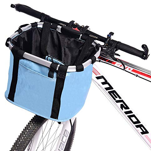 URBEST Bike Basket,Small Pets Cat Dog Folding Carrier,Removable Bicycle Handlebar Front Basket, Quick Release and Easy to Install,Detachable Cycling Bag (Sky Blue)