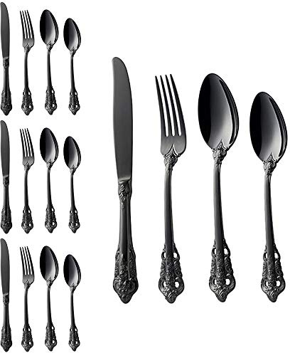 WULUN Edelstahl Besteck-Set Barock 16-teilig für 4 Personen mit Messer Gabel Löffel Kaffeelöffel, Antik Königliche Stil, Spülmaschinenfest