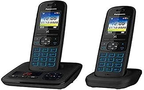 Panasonic KX-TGH722FRB DECT Telefono Digitale Senza Fili con Risponditore Digitale, Base e 2 Combinati, Mani Libere, Identificazione Chiamate, Blocco Chiamate Indesiderabili, LCD Colore, Nero