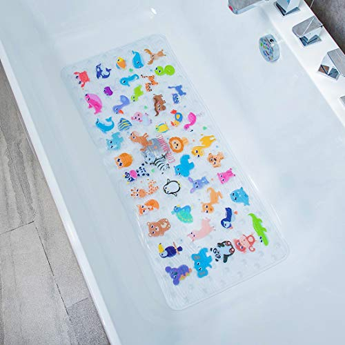 BEEHOMEE Shower Mat Non-Slip for Children, Bath Mat and Bathroom Mat | Cartoon Design Shower Mat | 89 x 40 cm (Animals)