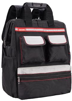 Justzon Backpack Tool Bag with Padded Back Support Heavy Duty Tool Kit Carrier Storage Bags for Electrician, Plumber, HVAC, Cable Repairman