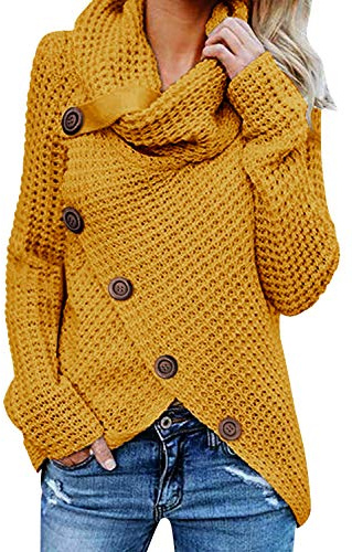 Tuopuda Maglione Donna Felpa Ragazza Asimmetrica Sweatshirt Collo Alto Pullover Elegante Casual Tops Maniche Lunghe Maglione Autunnale Invernale Primavera con Bottoni Natale