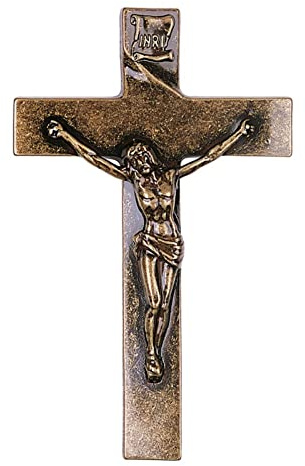 REAL VOTIVA FONDERIE D'ARTE Kreuz aus Bronze mit Kruzifix - Glitter-Finish