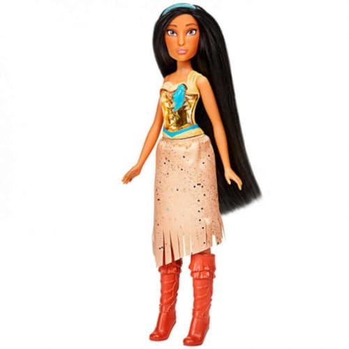 Disney Prinzessin Schimmerglanz Pocahontas Puppe, Modepuppe mit Rock und Accessoires, Spielzeug für Kinder ab 3 Jahren