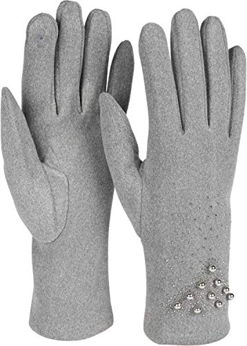 styleBREAKER Damen Touchscreen Handschuhe Strass | Edle Perlen-Applikation, Fleece-Innenfutter, leitfähige Fasern am Zeigefinger, extrem elastische Passform (16-21 cm Umfang).