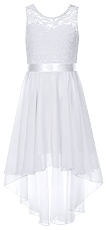 iiniim Fille Robe de Cérémonie Mariage Soirée Enfant Robe de Demoiselle d'honneur Cocktail Anniversaire Dentelle Princesse Dress sans Manche 5-16 Ans Blanc 11-12 Ans