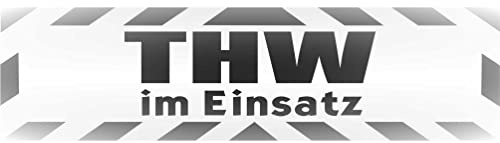 INDIGOS UG - Magnetschild Auto THW im Einsatz mit Rahmen 45 x 12 cm schwarz reflektierend - Magnetfolie LKW Truck Transporter Baustellenfahrzeug Firmenwagen - flexibel abnehmbar und