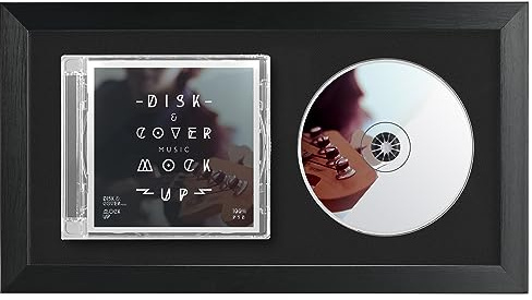 TAYRTVO CD Music Frame 8 x 12 with Black Matting Display Disc and CD Box Made by Solid Wood Frame