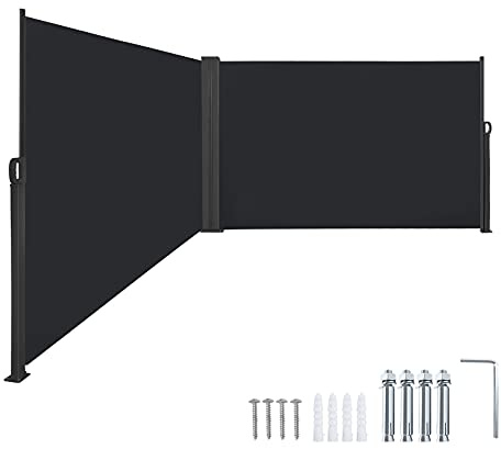 NAIZY Seitenmarkise 200x600cm Sichtschutz Balkon Ausziehbar Vertikalmarkise 100% Polyester & Alu Ständer Sichtschutzwand Blickdicht UV-Schutz Seitenrollo mit Griff für Balkon und Terrasse, Anthrazit