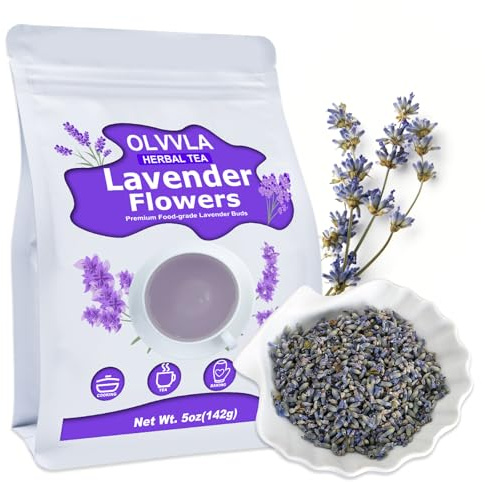 Olvvla - Dried Lavender Flowers - 5oz/142g - Fragrant Food-Grade Lavender Buds - Perfect for Tea, Baking, Lemonade, Relaxing, Sleeping Well