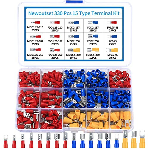 330 Pcs Cable Lugs Set, Electrical Crimp Connectors, Insulated Electrical Male and Female Flat Spade Cable Wire Terminals Connectors, 2.8mm /4.8mm/6.3mm
