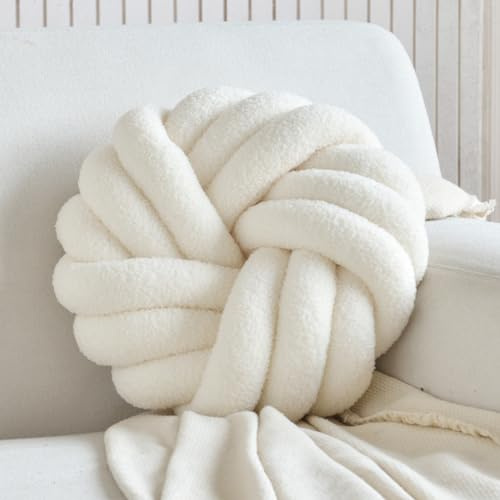 ZANYB Ivory Knot Pillow Round Throw Pillow Seat Cushion Handmade Knotted Floor Pillow for Sofa Living Room Lambs Wool Home Decor