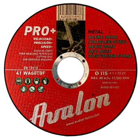 Avalon - Discos de corte profesional para metal y acero inoxidable, 115 mm x 1,2 mm x 22 mm, discos para amoladora angular de 22,23 mm para corte recto