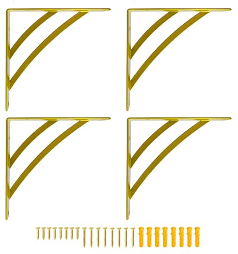 Kleine goldfarbene Regalhalterungen, 15 cm, dreieckige Regalhalterungen, vielseitig, rechtwinklig, Wandmontage, Regalträger für Gerüstbretter, moderne Messing-Wanddekor-Strebe für DIY-Regale, Gold, 4
