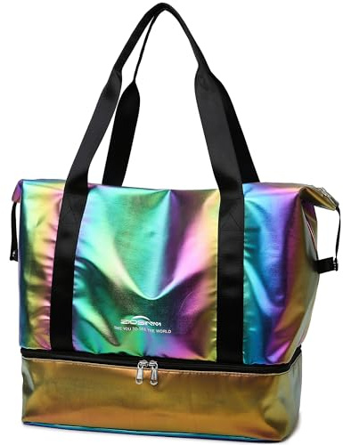 ZIOSINM Reisetasche Damen Sporttasche Reisetasche Handgepäck Tasche, 36L Klein Weekender Damen mit Schuhfach & Nassfach, Schwimmtasche Trainingstasche Saunatasche Fitnesstasche (Regenbogenfarben)