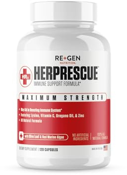 Re+Gen Nutrition HERPRESCUE Outbreak Support Supplement, Cold Sore Care for Adults, Natural Capsules w/Zinc, Vitamin C, & L lysine Amino Acid for Immune Health, 120 Capsules