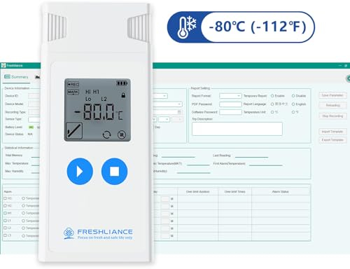 Freshliance Ultra Low Digital Temperature Data Logger Recorder, −80℃ Medical Fridge Thermometer with Internal Senor, Vaccines Blood Bank Dry Ice Temperature Monitor for 35000 Points, Atlas Log-IUT