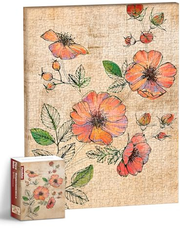 PieceRelax Puzzle Wandbild für Erwachsene – Retro Wild Rose | DIY-Puzzle zum Aufhängen | Wanddeko für Zuhause & Geschenk für Mutter [HN1301]