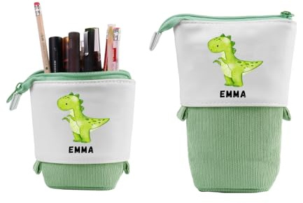 Personalisierte Federmäppchen Legami Teleskopisch Stifte Mäppchen Dinosaurier Mäppchen Geschenke Für Junge Kinder Jungen Standmäppchen Mit Name Federtasche Reißverschluss Boy Stifteköche (Grün)
