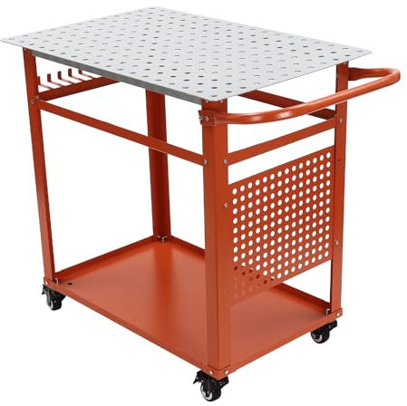 Banco da lavoro mobile multifunzionale, tavolo di saldatura, 600 kg, capacità di carico in acciaio, banco da lavoro su ruote, con doppio strato, 36 x 24 x 36 in