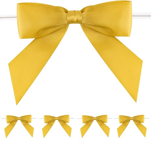 jijAcraft Gold Kleine Schleifen Selbstklebend: Fertige Geschenk Schleife mit Draht 9×8.5cm Dekoschleifen zum Basteln 50 Stück Satinschleifen für Blumenkranz, Ästen, Weihnachtsbaum