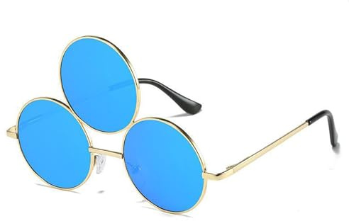Shntig Bunte runde Brille mit drei Rahmen für Teenager, Weihnachten, zum Fotografieren, Party, Sonnenbrille mit drei Rahmen und farbigen Gläsern für Damen und Herren, ästhetisch
