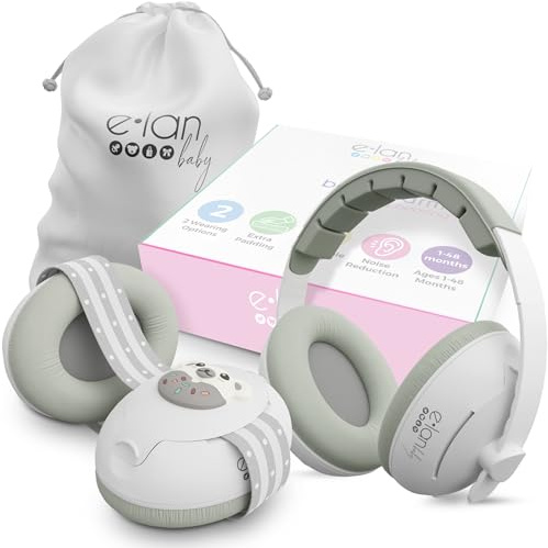 Elan Baby Paraorecchie 2 in 1 per neonati – Casco di protezione contro il rumore e i viaggi in aereo – 2 fasce – Protezione per le orecchie per neonati – Casco antirumore per neonati e bambini