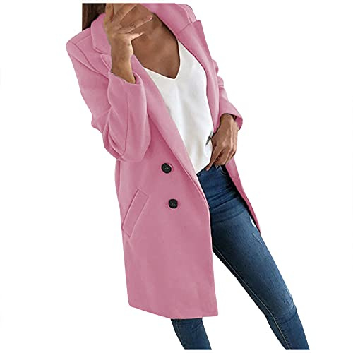 FUPODD Wolljacke Damen Winter Bodenlanger Mantel Wintermantel Damen Lang Warm Gefüttert Übergangsmantel Damen Mantel Damen Winter Trenchcoat Damen Winter Winterjacke Damen Grosse Grössen Wollmantel