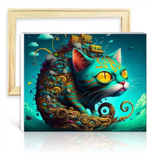 TANGFEIY Malen nach Zahlen, Katze, süßes Tier, DIY, Acrylbild, Malen nach Zahlen für Anfänger, mit 3 Pinseln und Acrylfarben, Künstlerbedarf, OHNE Rahmen (50 x 65 cm)