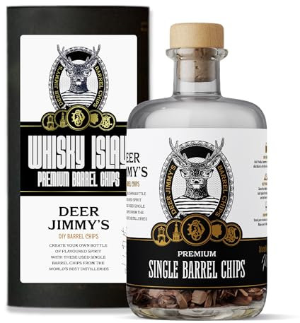 Deer Jimmy's® DIY Whisky Geschenkset – Whisky selbst Machen mit Premium Eichenholz aus schottischen Islay Whiskyfässern – Tiefe Fassreifung für Jede Spirituose Männer