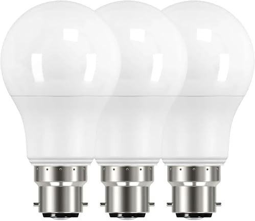 Inspired Essentials B22 Bayonet LED Dimmable Light Bulb, 60W, Daylight - 6500K, 7.3W - 60 Watts Equivalent/Replacement, B22 BC GLS Light Bulbs, Energy Saving, 806 Lumen, Pack of 3
