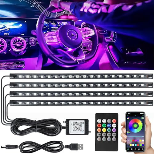 LED Innenbeleuchtung Auto 4pcs 72 LED KFZ-Innenraumbeleuchtung Streifen Auto Innenraumbeleuchtung mit Zigarettenanzünder, APP & Fernbedienung Steuerung