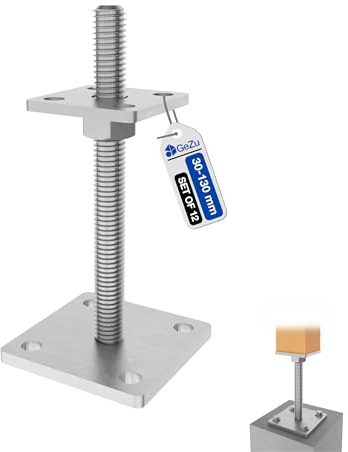 GeZu Impex Support de poteau Galvanisé à chaud Lot de 12 70 x 70 mm hauteur reglable platine bois pied poteaux clôture