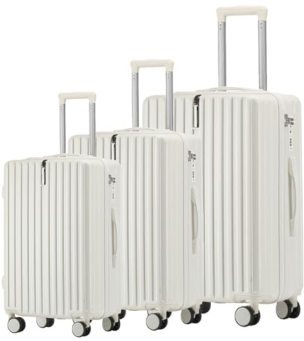 TIYFIY Kofferset 3 Teilig Hartschale Koffer Set Robustes und Langlebiges PC-Material Koffer mit TSA-Schloss Trolley Reisekoffer mit 360°-Rollen Rollkoffer für Reisen Geschäftsreisen, Weiß