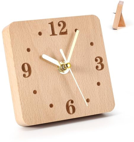 ZONJIE Wood Desk Clock - Silent Non Ticking Silent Clock, 11cm Diameter Analog Clock for Shelf, Table, Mantel or Bedside, Home Decorative Small Table Clock, Modern Desk Clock, Made of Beech Wood