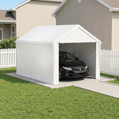 ACXIN förvaringstält utrustningstält – robust tältgarage och carport som garagetält, vattentätt förvaringstält med stålram och PE-presenning för trädgård, verktyg, bil (vit, 3 m x 4 m)