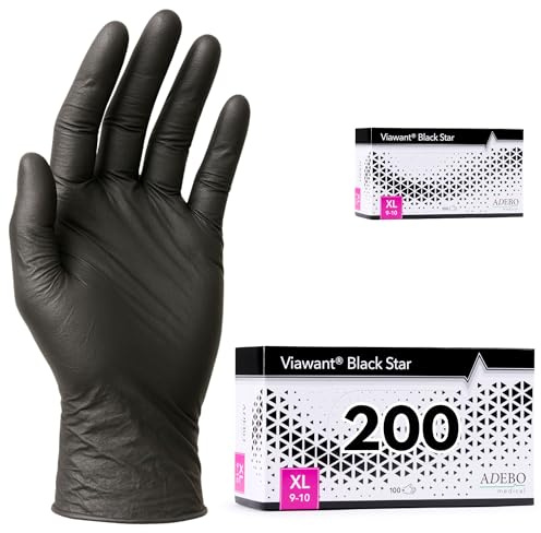 Einweghandschuhe 200 Stück | XL | Nitrilhandschuhe Schwarz | Puderfreie, latexfreie Einmalhandschuhe | Reißfest & feinfühlig | EN 455 & EN 374 | Gr. XS, S, M, L, XL