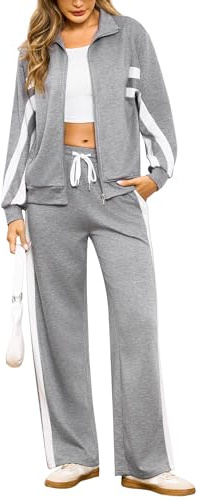 Terecey Tuta da Jogging da Donna, Stile Moderno, Elegante, per Il Tempo Libero, a Maniche Lunghe, con Chiusura Lampo e Gamba Larga, con Tasche con Coulisse, Grigio Cenere, XL