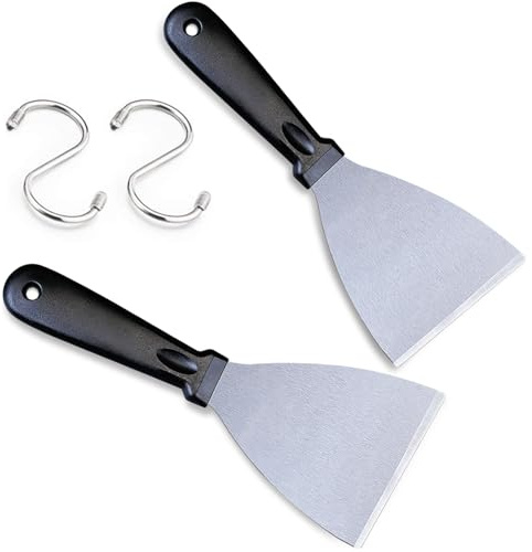 Houbobo 2PCS Griddle Scraper, 304 Stainless Steel Slant Edge Grill Scraper for Cooking/Cleaning, Perfect for BBQ Indoor & Outdoor, Teppanyaki Burger Pancake, Essentials Garden Kitchen Accessories