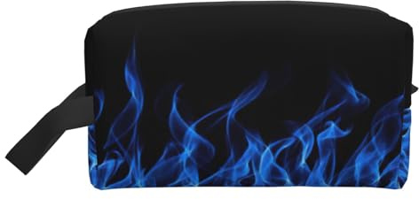 Sac de rangement de voyage à la mode avec imprimé flamme bleue, trousse de toilette portable grande capacité