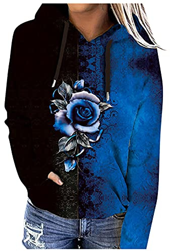 Generisch Langarmshirt Damen Lose Bedruckte Sweatshirt-Langarm-Pullover-Bluse mit für Damen in Farbblock-Optik