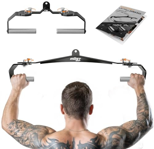 LAT Pull Down Bar Set with 360° Rotatable Handles, LAT Pulldown Attachments for Whole Back Training, Heavy-Duty Locking LAT Pulldown Bars for Home Gym Cable