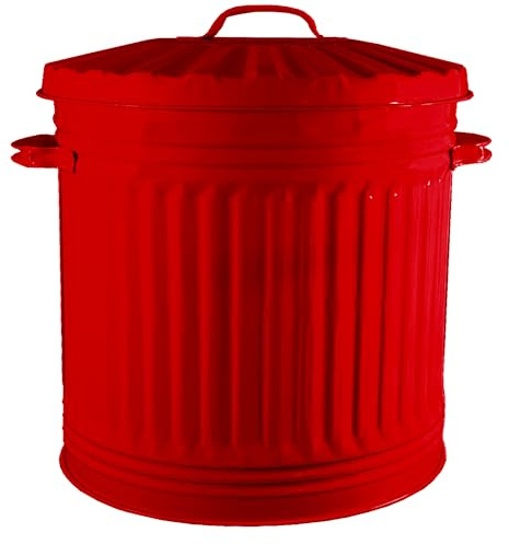 KetoBarrow 40L Retro Bin Vintage Style Metal Dustbin with Lid Suitable for Indoor or Outdoor - Classic Bin Steel Dustbin - Red - 40 Litre
